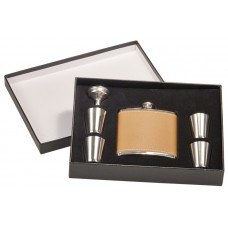 6 oz Stainless Steel Flask Set in Black Presentation Box